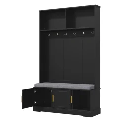 Meubles d'entrée - Porte-Manteaux avec Banc de Rangement, 6 Crochets, Étagères, Meuble Vestiaire Polyvalent - 120x40x191 cm - Noir