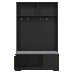 Meubles d'entrée - Porte-Manteaux avec Banc de Rangement, 6 Crochets, Étagères, Meuble Vestiaire Polyvalent - 120x40x191 cm - Noir