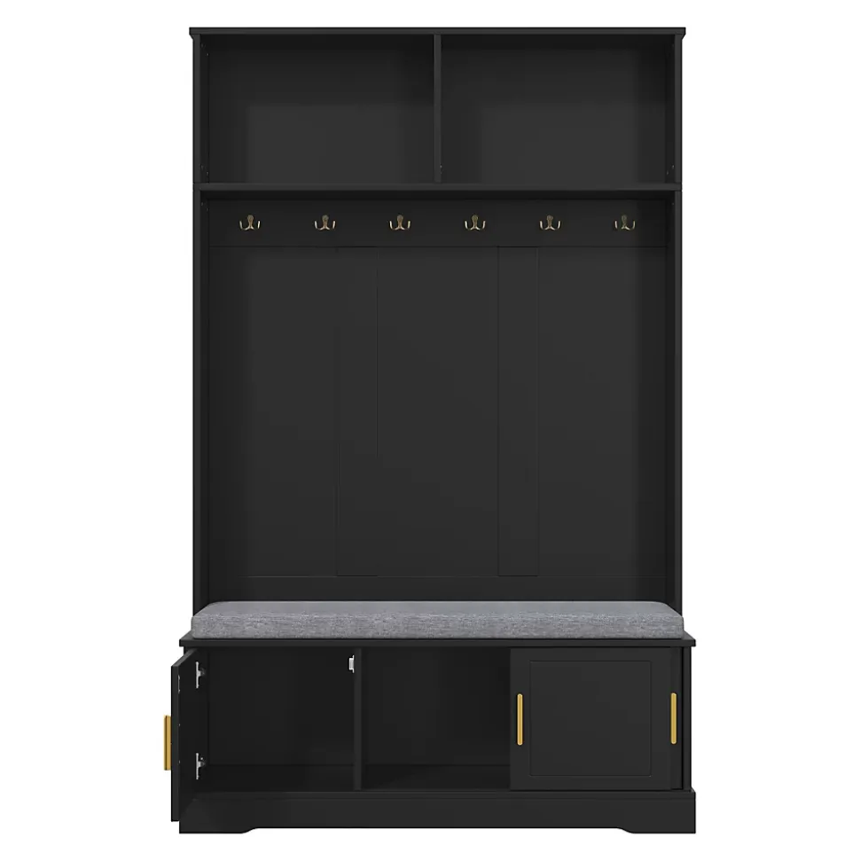Meubles d'entrée - Porte-Manteaux avec Banc de Rangement, 6 Crochets, Étagères, Meuble Vestiaire Polyvalent - 120x40x191 cm - Noir