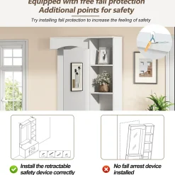 Meubles d'entrée - Vestiaire avec Miroir et Rangement Multifonction, 2 Tiroirs, 2 Portes et Étagères, MDF, Blanc, 90x40x180 cm