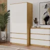 MILAN - Commode de chambre large 6 tiroirs - 30x120x77cm - Meuble de rangement - artisan et blanc