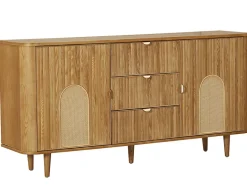Milazzo - buffet bas - bois plaqué chêne et cannage - 3 tiroirs et 2 portes - 160 cm - Lisa Design
