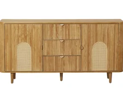 Milazzo - buffet bas - bois plaqué chêne et cannage - 3 tiroirs et 2 portes - 160 cm - Lisa Design