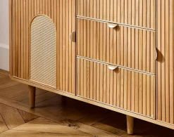 Milazzo - buffet bas - bois plaqué chêne et cannage - 3 tiroirs et 2 portes - 160 cm - Lisa Design