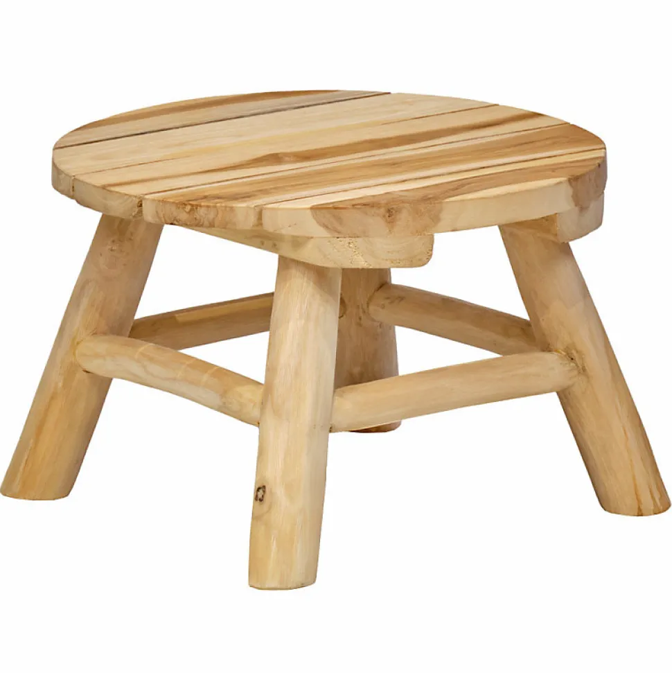 Mini tabouret - Porte plante D.30 en bois de teck naturel - OLIVIA