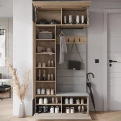Minio go for it, Armoire TOKAT couleur chêne sonoma / panneaux gris