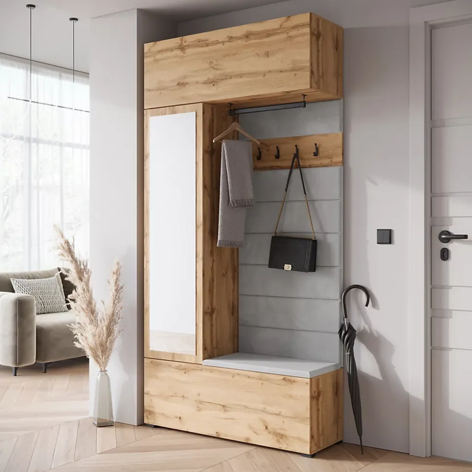 Minio go for it, Armoire TOKAT couleur chêne wotan / panneaux gris