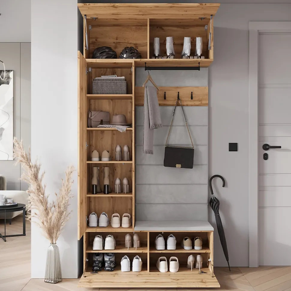 Minio go for it, Armoire TOKAT couleur chêne wotan / panneaux gris