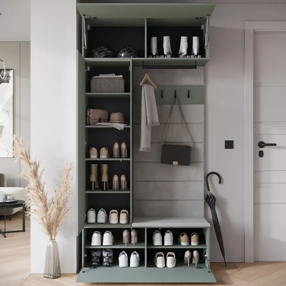 Minio go for it, Armoire TOKAT couleur vert brumeux / panneaux gris