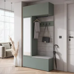 Minio go for it, Armoire TOKAT couleur vert brumeux / panneaux gris