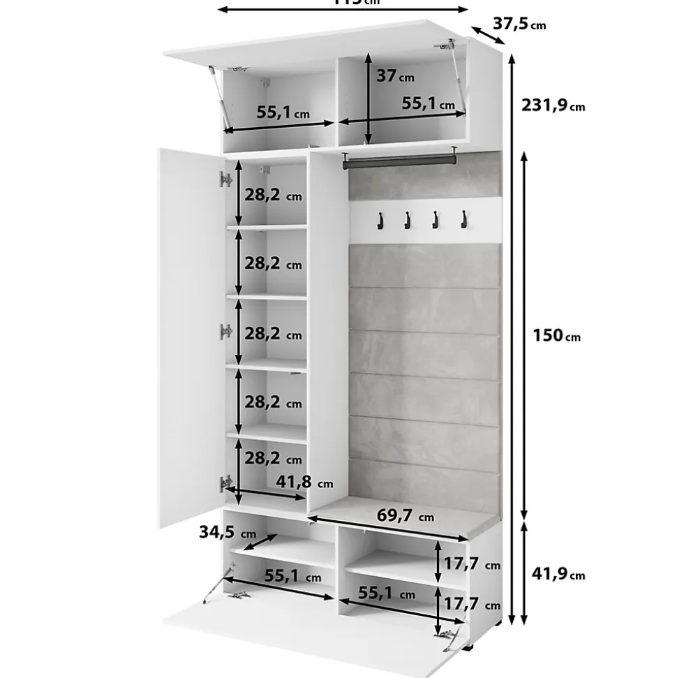Minio go for it, Armoire TOKAT en blanc / panneaux gris