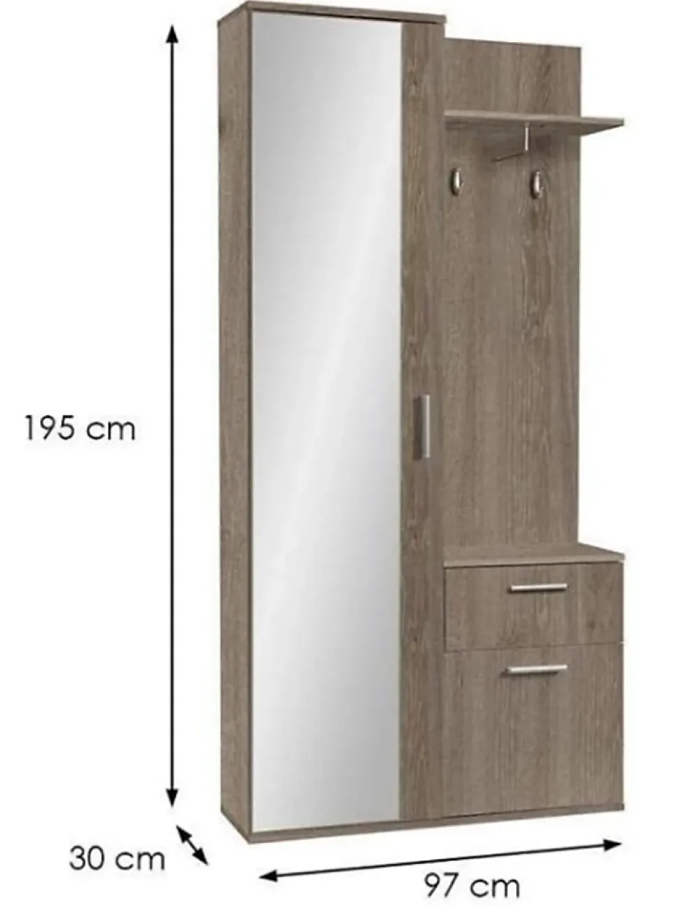 Minio go for it, Ensemble vestiaire ALEX avec miroir 97x195x30, chêne truffé
