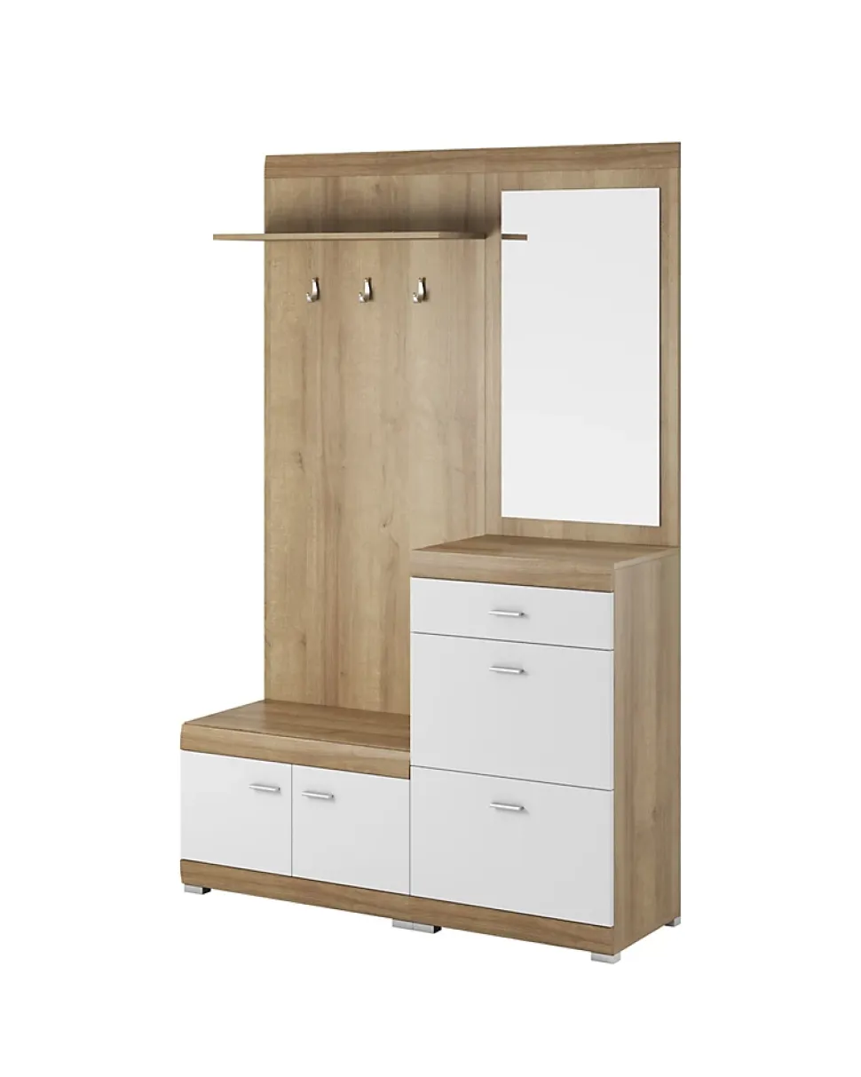 Minio go for it, Ensemble vestiaire STELO, avec miroir, 135 cm, Chêne Riviera / blanc