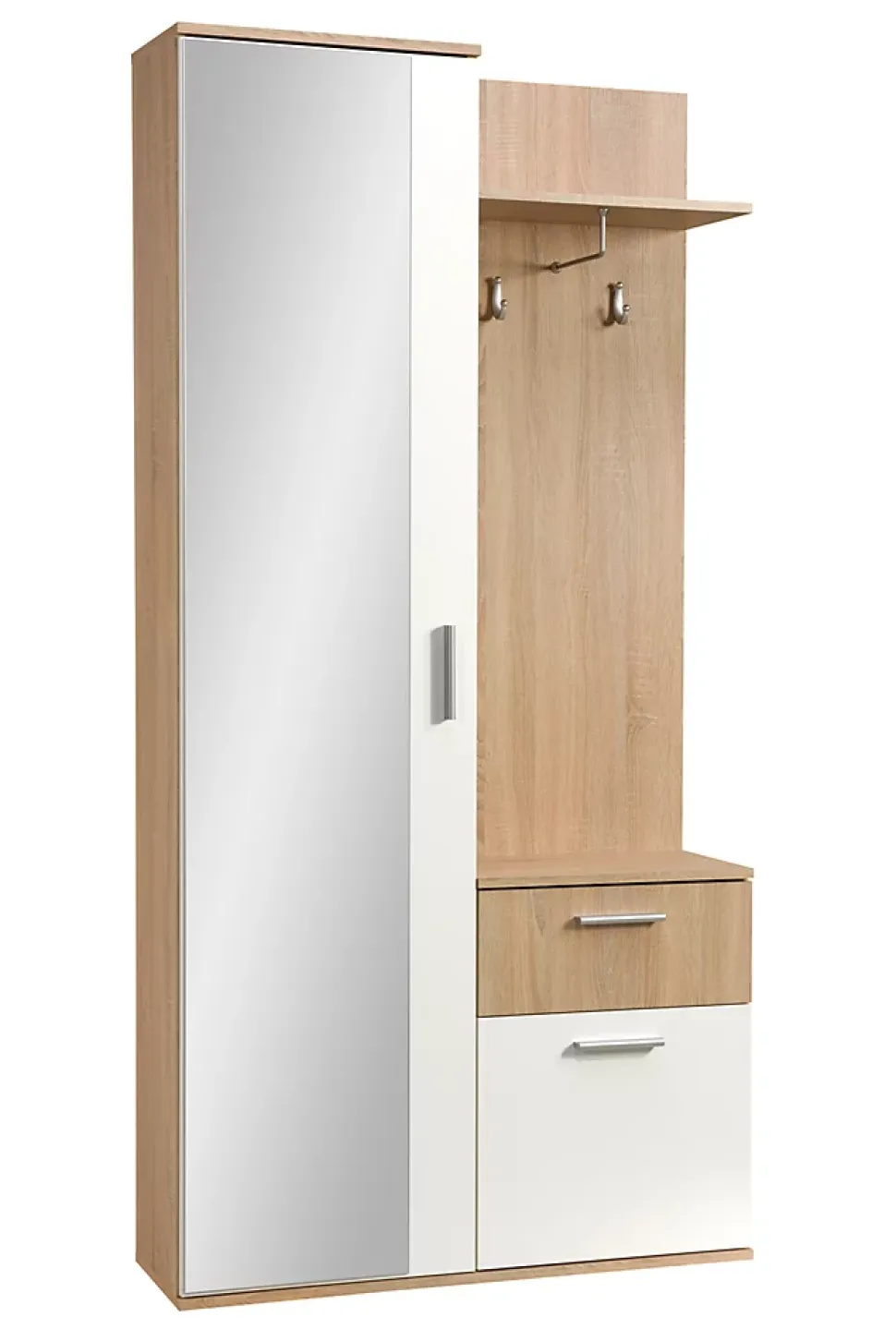 Minio go for it, Ensemble vestiaire ALEX avec miroir 97x195x30, chêne soona et blanc