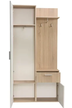 Minio go for it, Ensemble vestiaire ALEX avec miroir 97x195x30, chêne soona et blanc