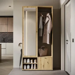 Minio go for it, Ensemble vestiaire DAFNI avec miroir 90x190x33, chêne artisan