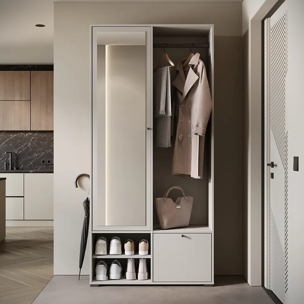 Minio go for it, Ensemble vestiaire DAFNI avec miroir 90x190x33, beige cachemire