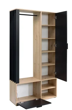 Minio go for it, Ensemble vestiaire MILO 100 cm, avec miroir, Chêne Artisan / Noir
