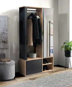 Minio go for it, Ensemble vestiaire MILO 100 cm, avec miroir, Chêne Artisan / Noir
