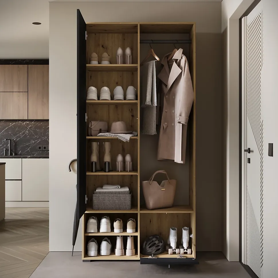 Minio go for it, Ensemble vestiaire DAFNI avec miroir 90x190x33, artisan/noir
