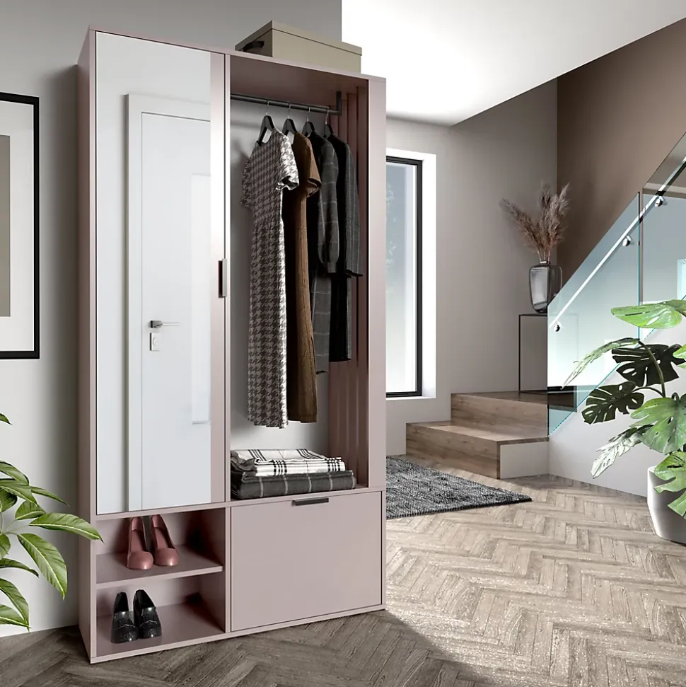 Minio go for it, Ensemble vestiaire MILO UNI 100 cm, avec miroir, avec coussin d'assise, Cashmere