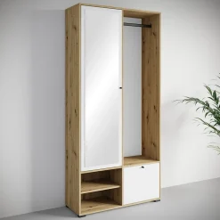 Minio go for it, Ensemble vestiaire DAFNI avec miroir 90x190x33, chêne Artisan/blanc