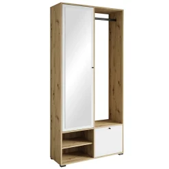 Minio go for it, Ensemble vestiaire DAFNI avec miroir 90x190x33, chêne Artisan/blanc