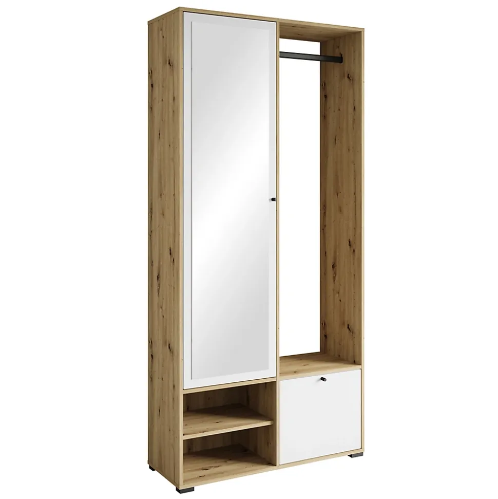 Minio go for it, Ensemble vestiaire DAFNI avec miroir 90x190x33, chêne Artisan/blanc