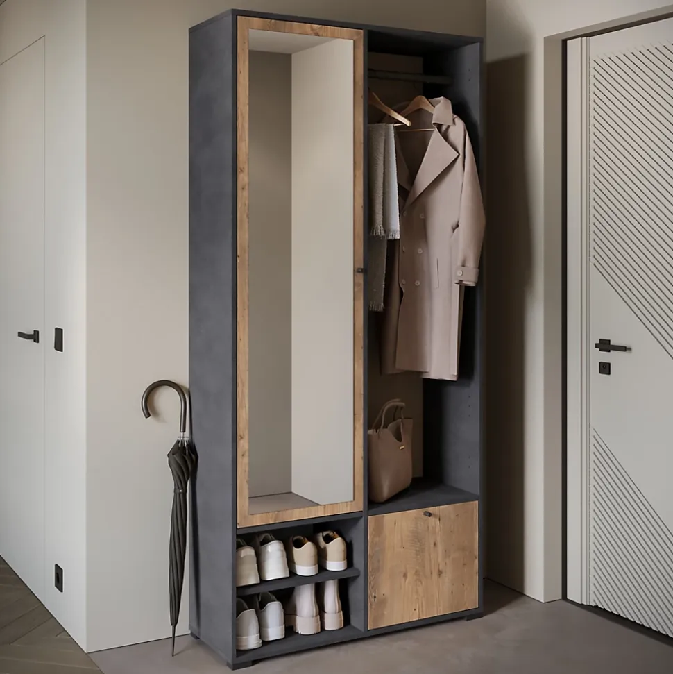Minio go for it, Ensemble vestiaire DAFNI avec miroir 90x190x33, matera / marron Wrocław