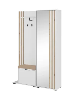Minio go for it, Ensemble vestiaire NEL, avec miroir, avec siège tapissé, 131 cm, Chêne Artisan / Couleur blanc