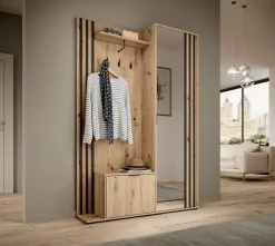 Minio go for it, Ensemble vestiaire NEL, avec miroir, 131 cm, Chêne Artisan / Couleur noire