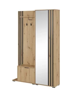 Minio go for it, Ensemble vestiaire NEL, avec miroir, 131 cm, Chêne Artisan / Couleur noire