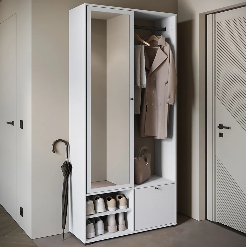 Minio go for it, Ensemble vestiaire DAFNI avec miroir 90x190x33, blanc