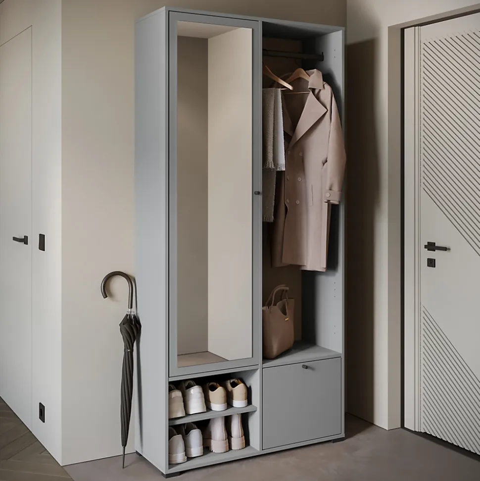 Minio go for it, Ensemble vestiaire DAFNI avec miroir 90x190x33, gris Pallad