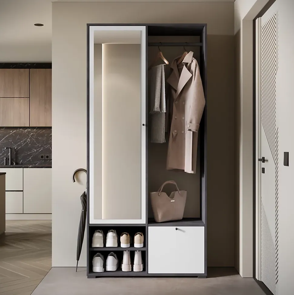 Minio go for it, Ensemble vestiaire DAFNI avec miroir 90x190x33, matera/blanc
