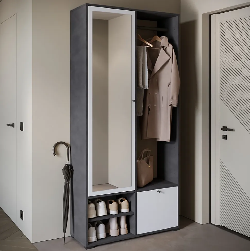 Minio go for it, Ensemble vestiaire DAFNI avec miroir 90x190x33, matera/blanc