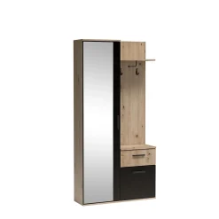 Minio go for it, Ensemble vestiaire ALEX avec miroir 97x195x30, chêne Artisan et noir