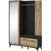 Minio go for it, Ensemble vestiaire DIADEM, avec miroir, avec siège tapissé, 134 cm, Chêne Evoke / Couleur noire