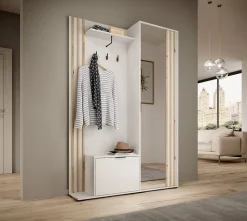 Minio go for it, Ensemble vestiaire NEL, avec miroir, 131 cm, Chêne Artisan / Couleur blanc