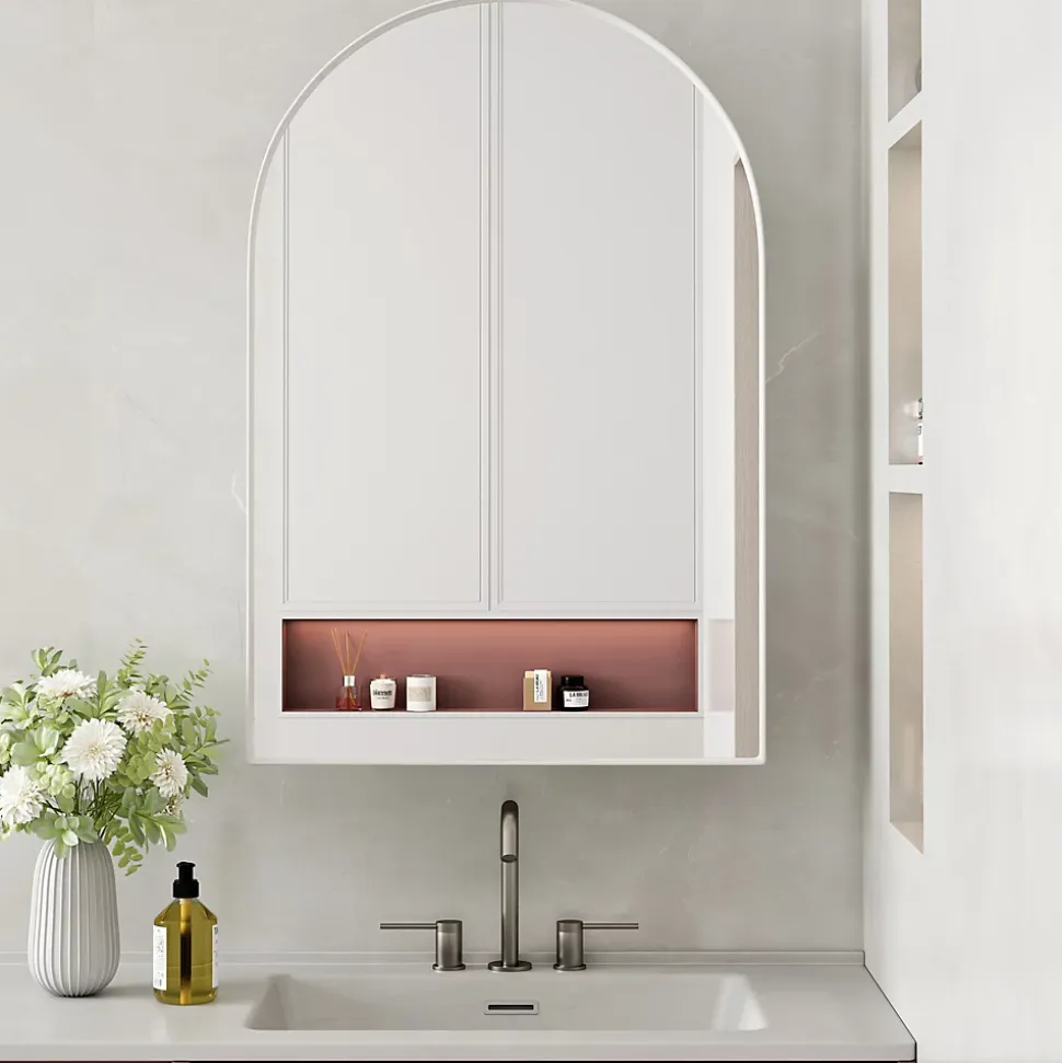 Miroir - Armoire Miroir Arc avec Meuble de Rangement Mural Pour Salle de Bain, Salon ou Chambre, 91 x 61 x 12 cm, Blanc