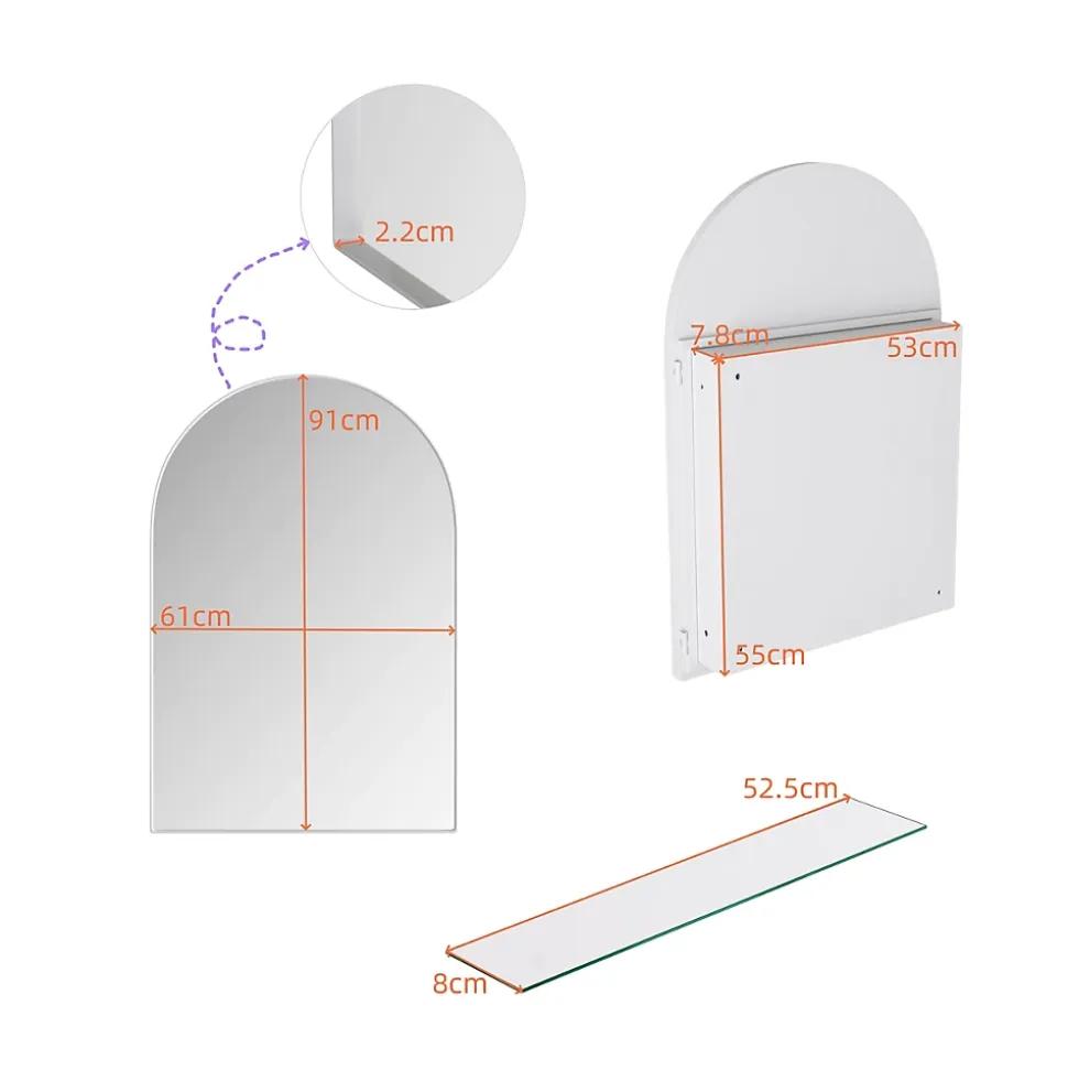 Miroir - Armoire Miroir Arc avec Meuble de Rangement Mural Pour Salle de Bain, Salon ou Chambre, 91 x 61 x 12 cm, Blanc