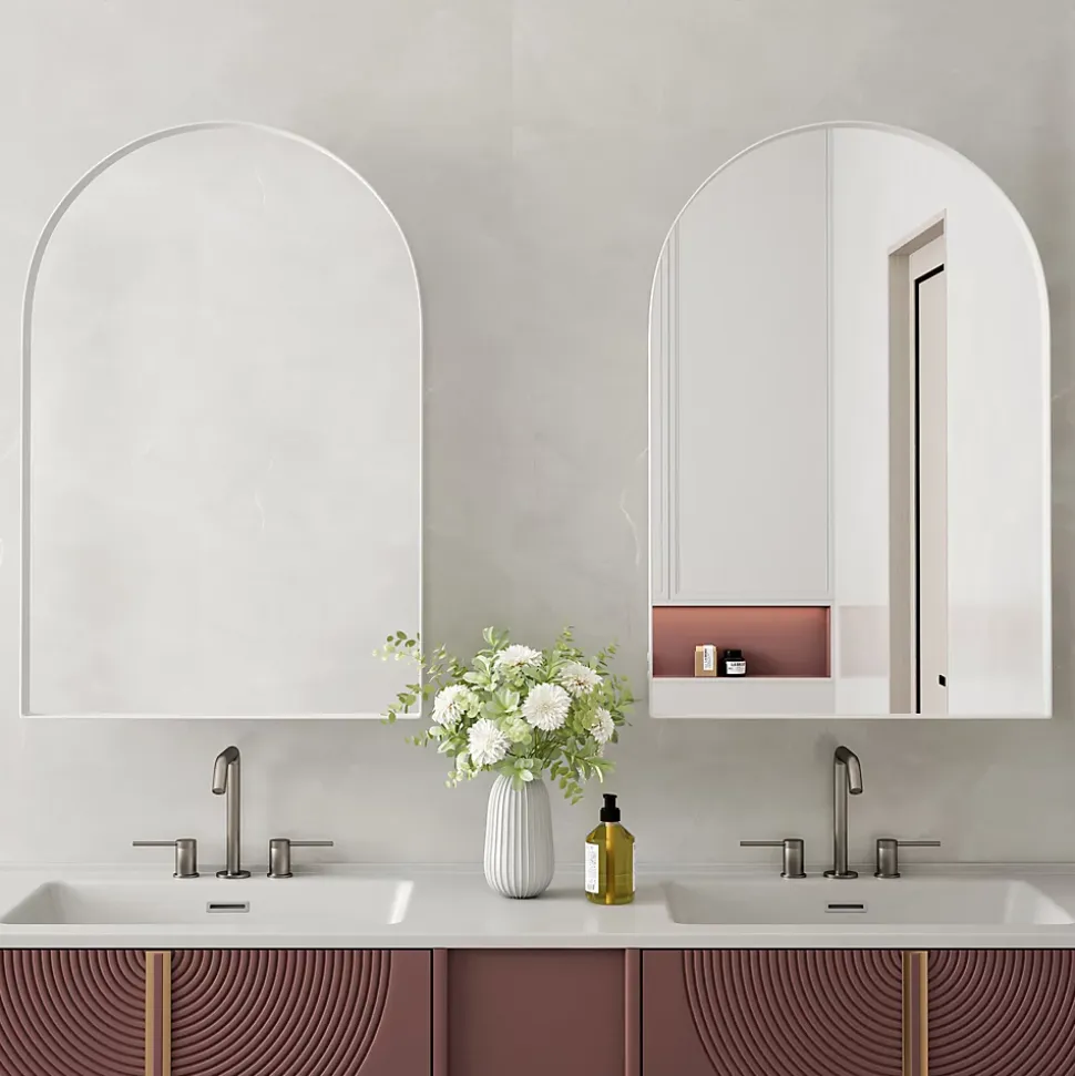 Miroir - Armoire Miroir Arc avec Meuble de Rangement Mural Pour Salle de Bain, Salon ou Chambre, 91 x 61 x 12 cm, Blanc
