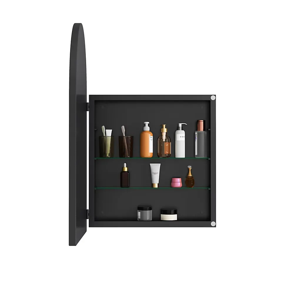 Miroir - Armoire Miroir Arc avec Meuble de Rangement Mural Pour Salle de Bain, Salon ou Chambre, 91 x 61 x 12 cm, Noir
