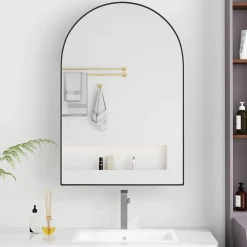 Miroir - Armoire Miroir Arc avec Meuble de Rangement Mural Pour Salle de Bain, Salon ou Chambre, 91 x 61 x 12 cm, Noir