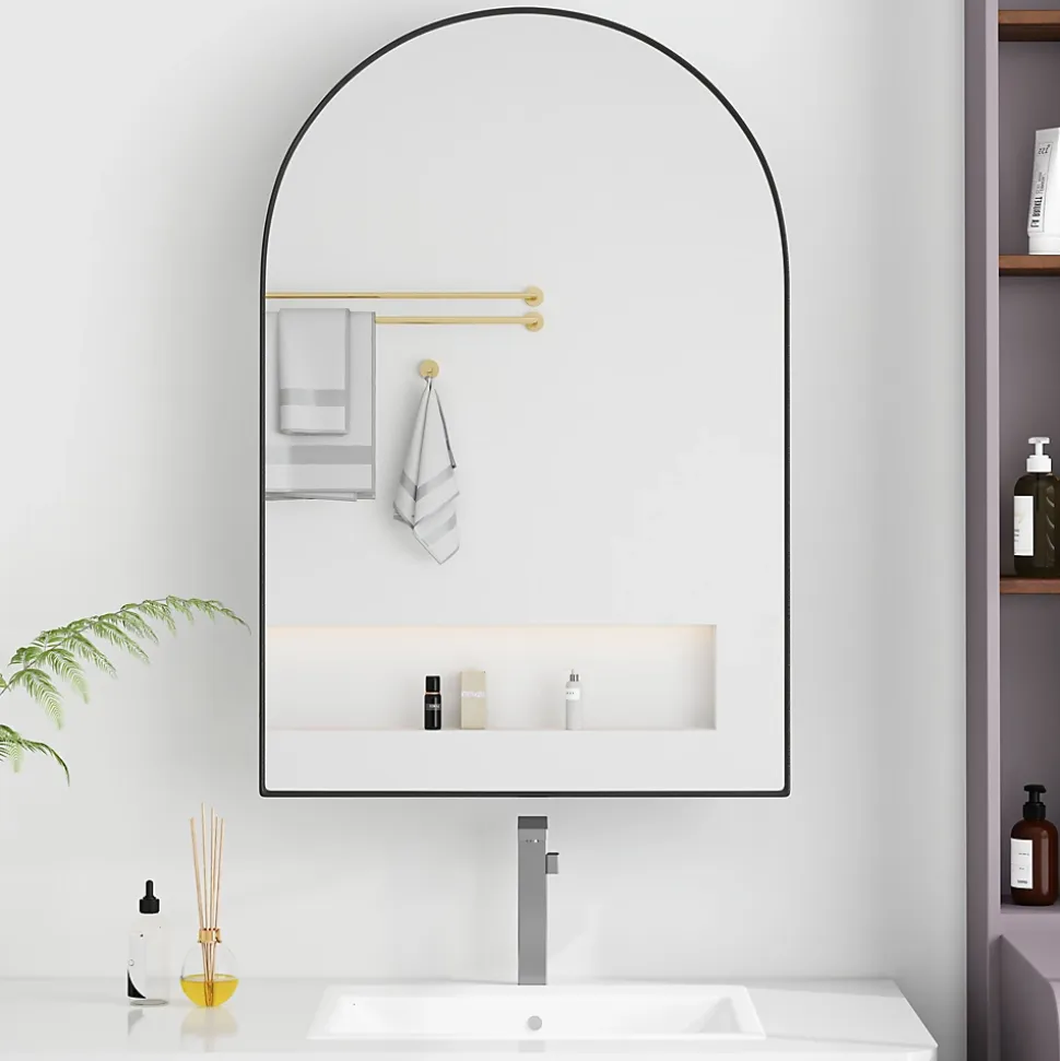 Miroir - Armoire Miroir Arc avec Meuble de Rangement Mural Pour Salle de Bain, Salon ou Chambre, 91 x 61 x 12 cm, Noir