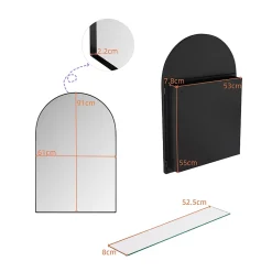 Miroir - Armoire Miroir Arc avec Meuble de Rangement Mural Pour Salle de Bain, Salon ou Chambre, 91 x 61 x 12 cm, Noir