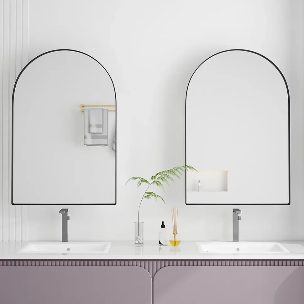 Miroir - Armoire Miroir Arc avec Meuble de Rangement Mural Pour Salle de Bain, Salon ou Chambre, 91 x 61 x 12 cm, Noir