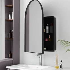 Miroir - Armoire Miroir Arc avec Meuble de Rangement Mural Pour Salle de Bain, Salon ou Chambre, 91 x 61 x 12 cm, Noir