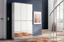 MIRROR - Meuble de chambre - Armoire avec 6 portes-miroirs en mélaminé blanc. L-H-P : 111-191-34 cm.
