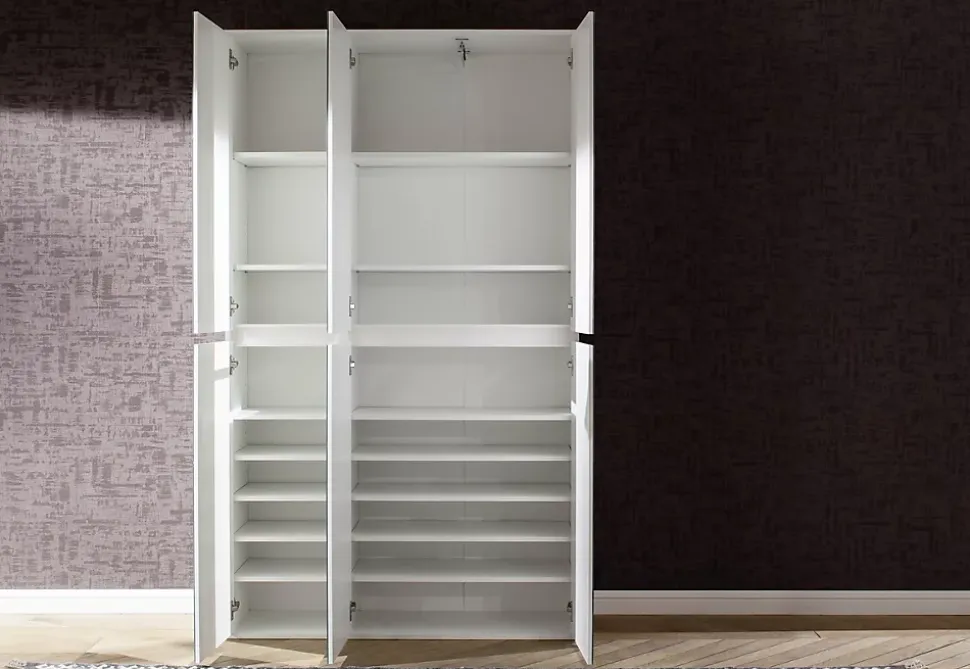 MIRROR - Meuble de chambre - Armoire avec 6 portes-miroirs en mélaminé blanc. L-H-P : 111-191-34 cm.